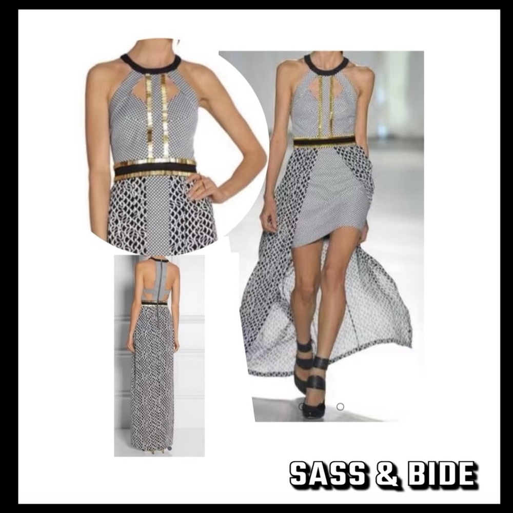 SASS & BIDE RUNWAY WOMEN'S BLUE INVINCIBLE EMBELLISHED PIQUÉ CREPE MAXI DRESS